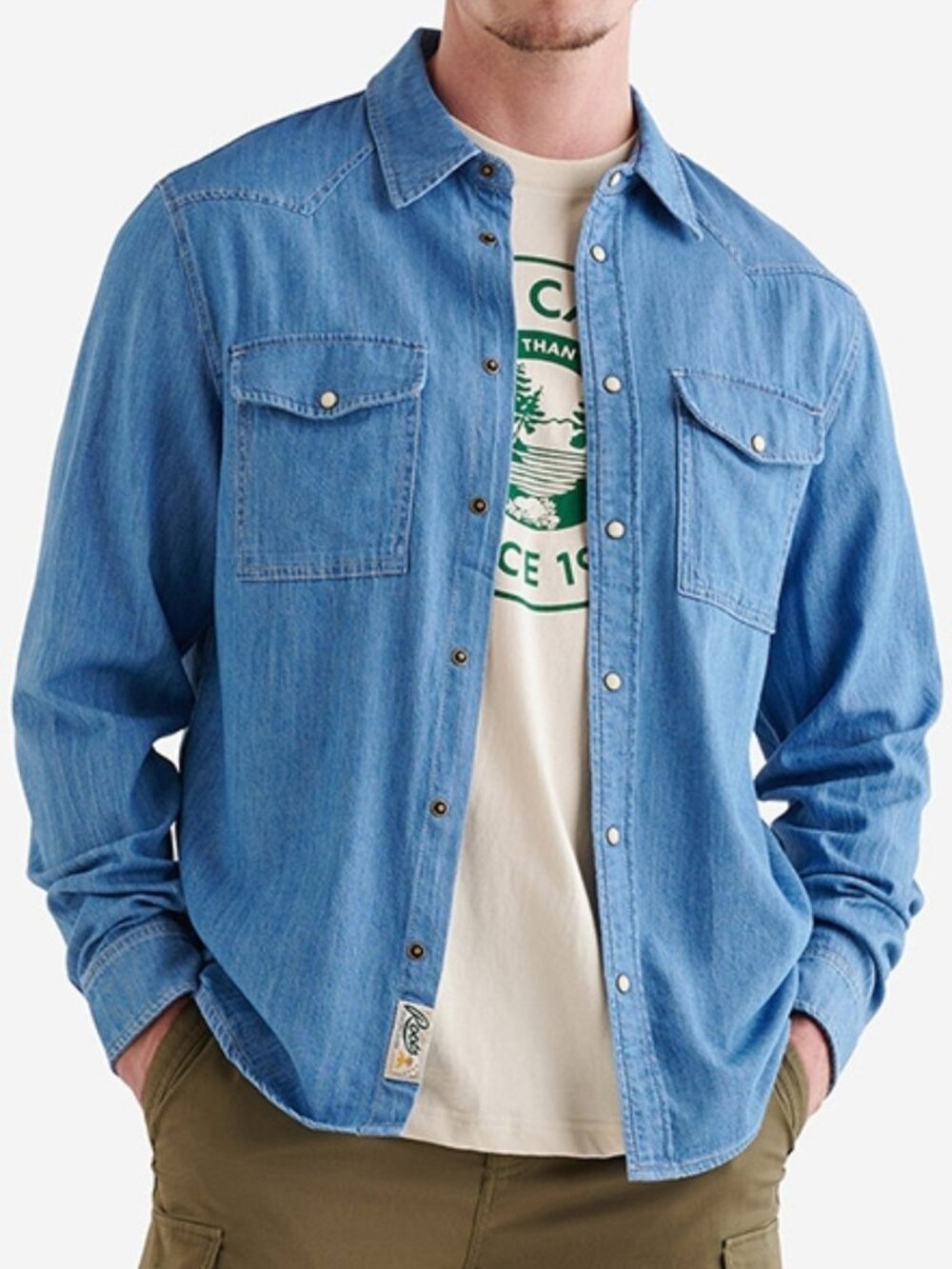 Roots Chambray Snap Shirt Men’s XL Light Blue NWOT